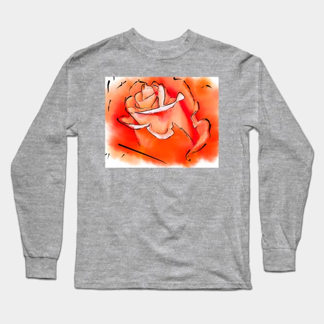 Orange Rosebud In Abstract Long Sleeve T-Shirt by KirtTisdale